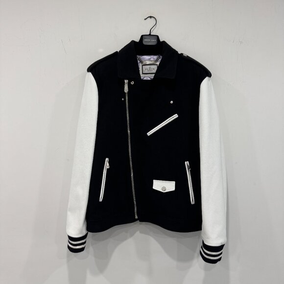 PHILIPP PLEIN Wool and Leather Biker Jacket like NEW, Size 3XL runs small - Picture 7 of 17